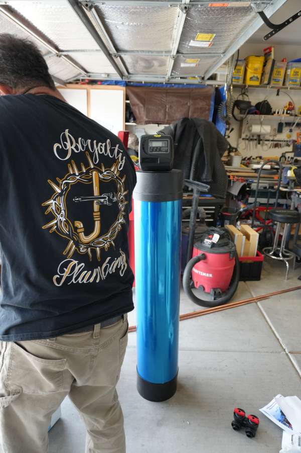 Whole-house water filtration system installed at main water line entry in Las Vegas home