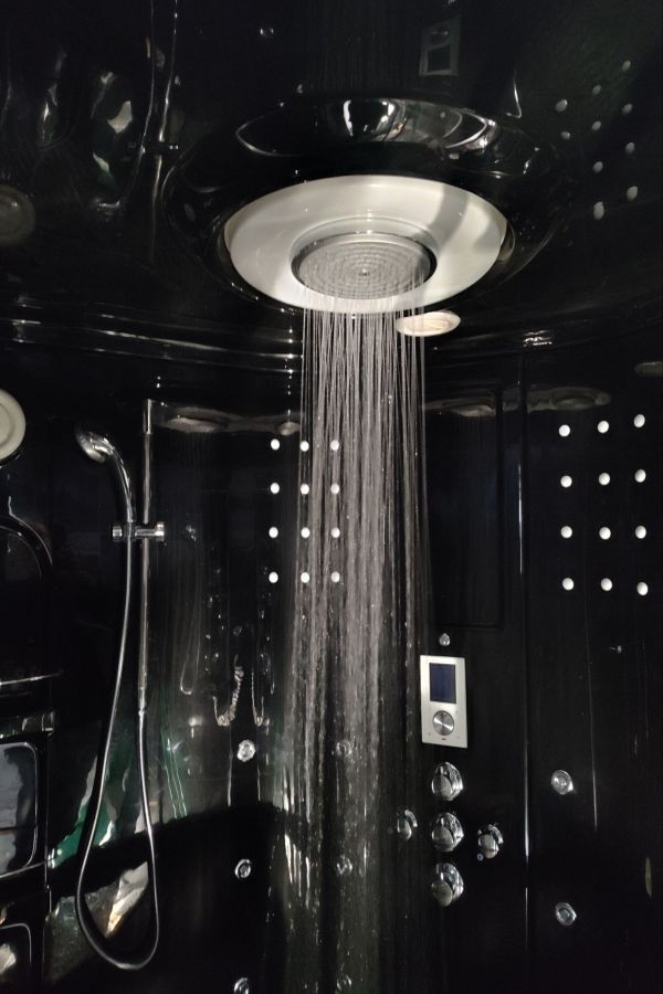 Completed multi-head shower system installation in Las Vegas primary bathroom by Royalty Plumbing