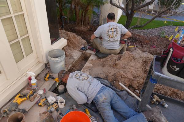 Sewer camera inspection showing damaged clay tile lateral in Las Vegas home